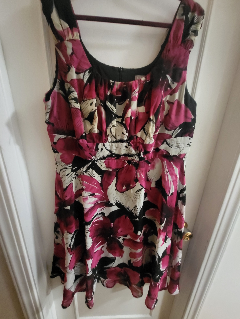 Laura Plus Floral Sleeveless Fit-and-Flare Dress in Magenta, Black & Cream